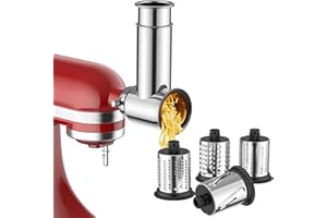 Stainless Steel Slicer Shredder Attachment for KitchenAid Stand Mixer, Cheese Grater Attachment for KitchenAid, Salad Maker, Grinding Powder, Dishwasher Safe with 4 Blades by InnoMoon