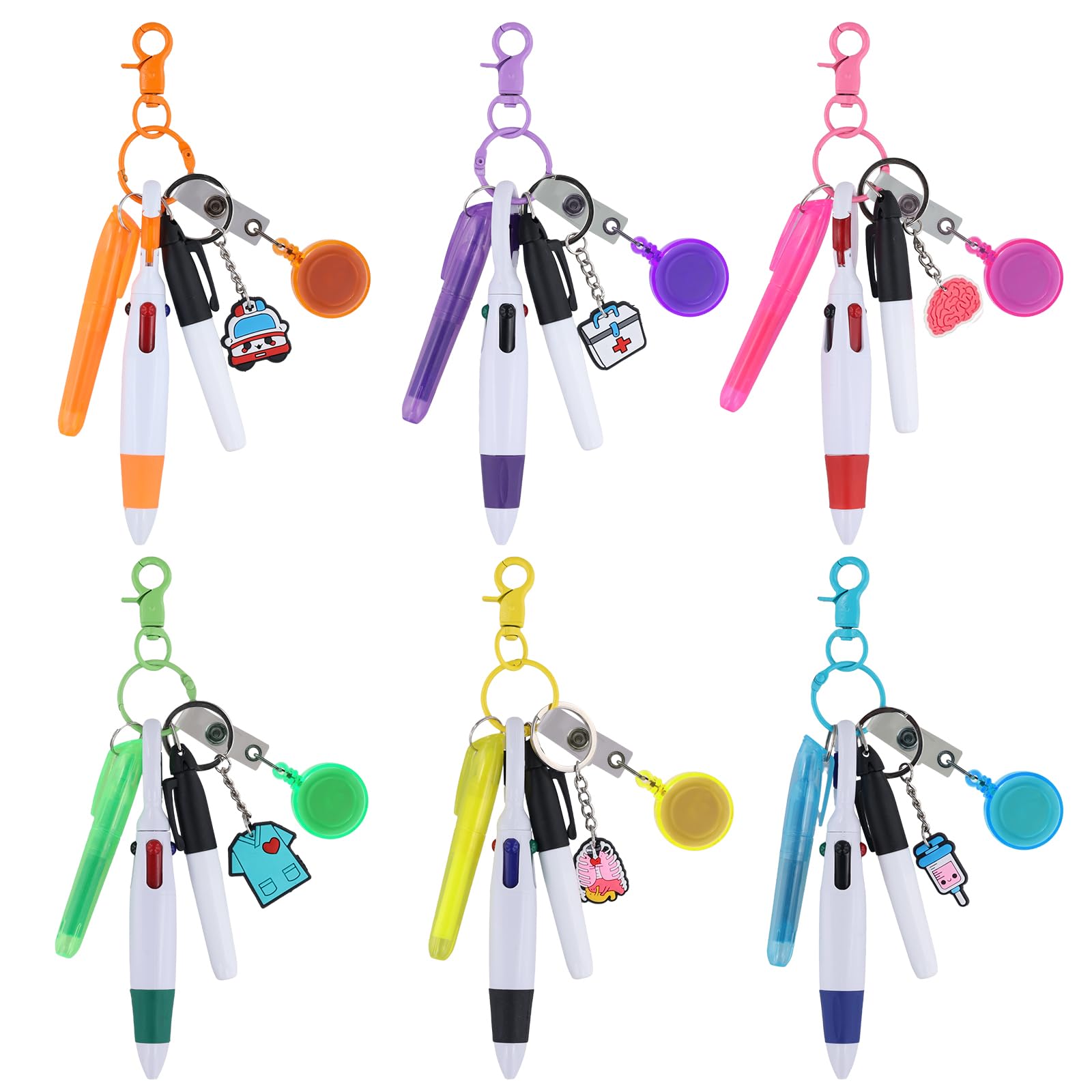 36pcs Nurse Pen Set, Badge Pens for Nurses Including Marker Pen Retractable Ball Pen Highlighter Pen Badge for Nurse Gift