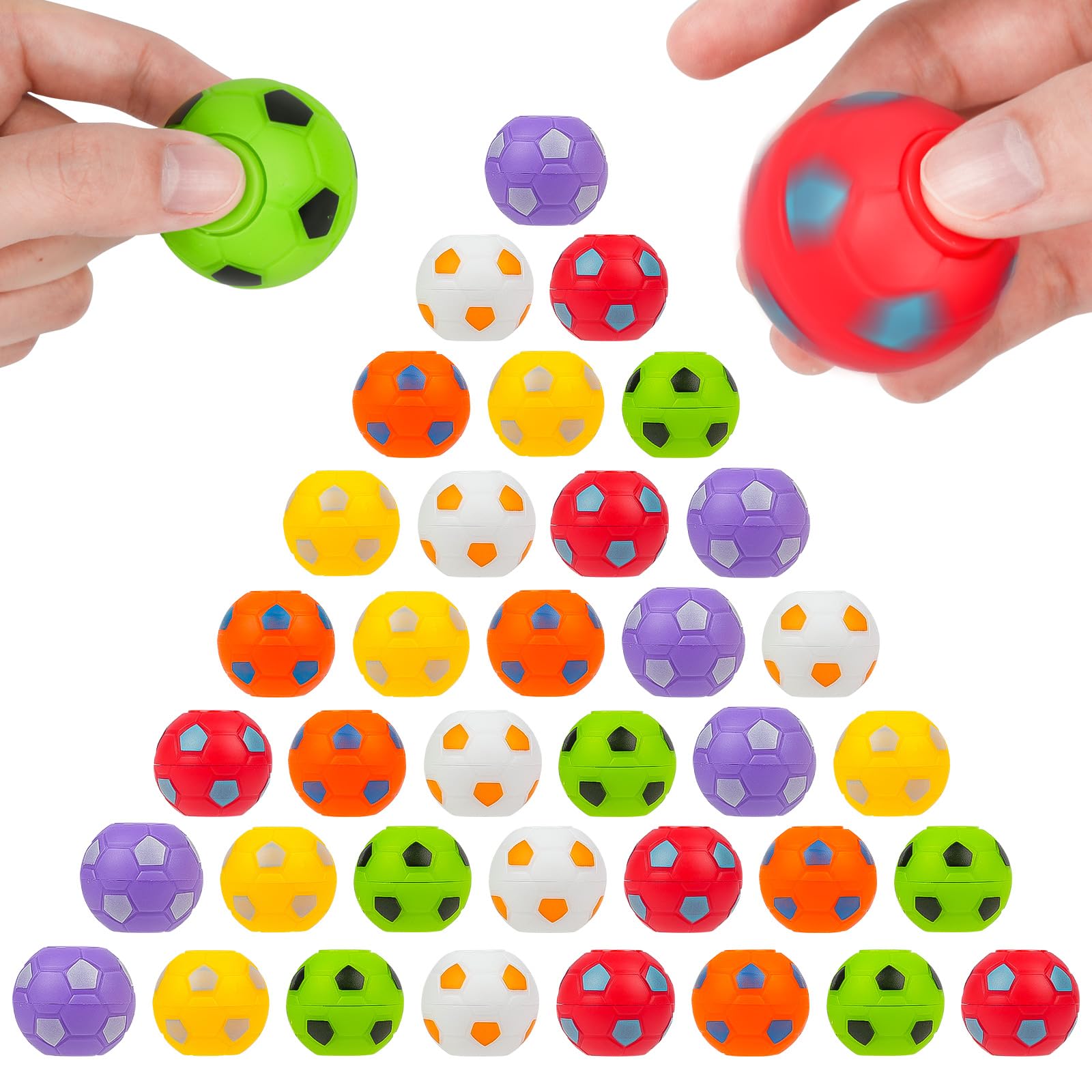 Ainiv 36 PCS Football Spinner Hand Fidget Toy, Soccer Party Bag Fillers for Kids, 3.5CM/1.3" Rotatable Stress Relief Balls, Sports Toys for Kids Adults