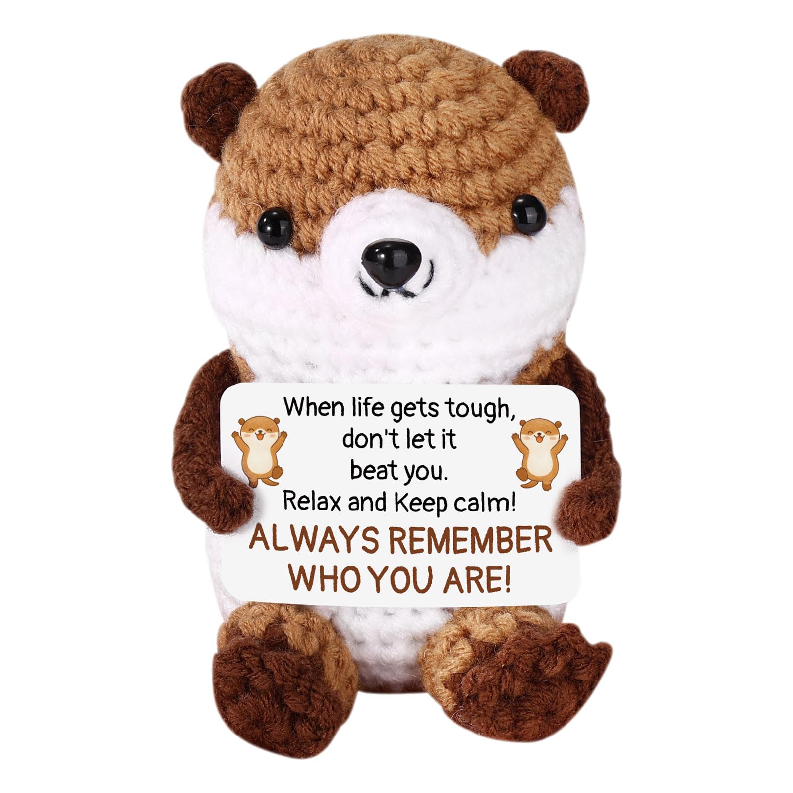 TOYMIS Positive Otter, Cute Handmade Crochet Otter with Life Paper Cards Emotional Plush Positive Support Toy Knitted Doll Animals for Women Men Incentive Gift & Decor