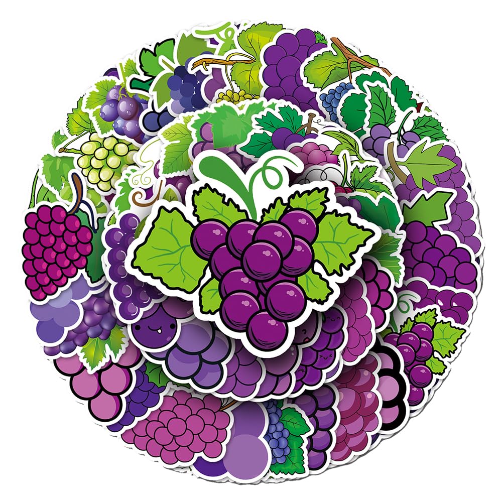 Purple Grape Vinyl Stickers, 50 PCS Waterproof Cartoon Fruit Decals for Laptops, Scrapbooking, Journals, Notebooks, Water Bottles, Suitcases, Phones & DIY Decor