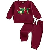 Karuedoo Toddler Baby Boy Christmas Outfit Cousin Crew Embroidery Waffle Knit Long Sleeve Sweatshirt and Pants Set