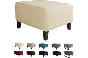 MAXIJIN Jacquard Ottoman Cover Slipcovers Folding Storage Stool Furniture Protector Cover Soft Thick Rectangle Foot Rest Slipcover with Elastic Bottom (Ottoman Small, Light Beige)