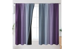 Estelar Textiler Purple and Grey Blackout Curtains for Girls Bedroom, Full Room Darkening Rod Pocket Ombre Curtains for Kids Room, Thermal Insulated Light Blocking Gradient Drapes, 52Wx63L, 2 Panels