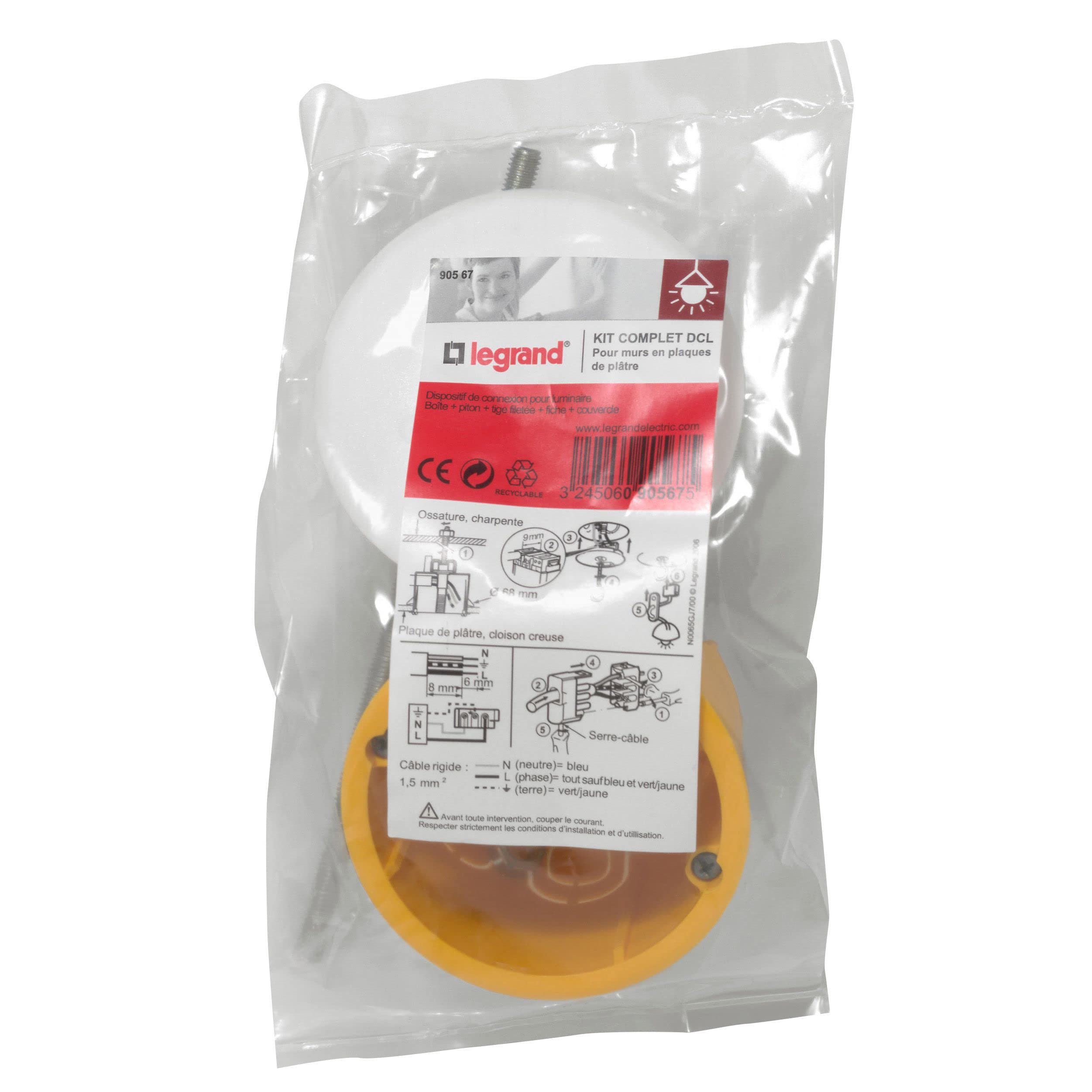 Legrand Batibox LEG90567 Flush Mounting Box + Plug for Light in Plaster Board Diameter 67 mm