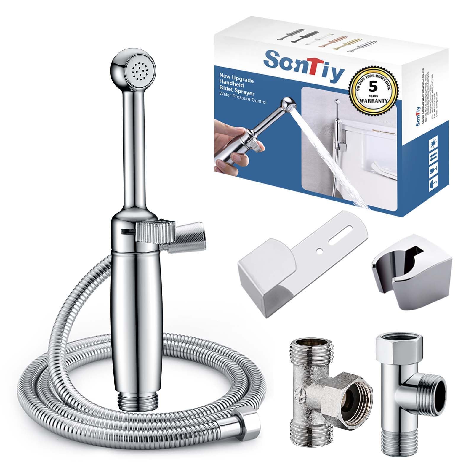 Bidet Sprayer for Toilet, SonTiy Bidet Attachment for Toilet UK, Adjustable Handheld Bidet Douche Shower Spray Bidet Shattaf Muslim Shower for Personal Hygiene Brass (Chrome)