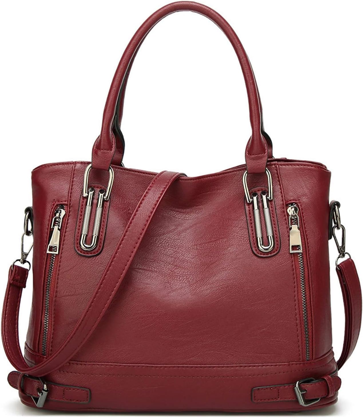 Ladies Leather Handbag Designer Top Handle Bag Vintage Tote Crossbody Shoulder Bag Fashion Clutch for Women - Burgundy Red