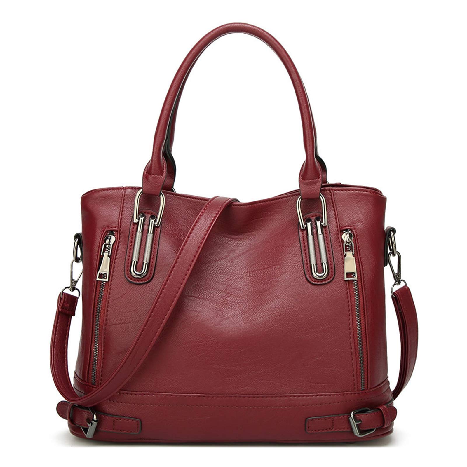 Ladies Leather Handbag Designer Top Handle Bag Vintage Tote Crossbody Shoulder Bag Fashion Clutch for Women - Burgundy Red