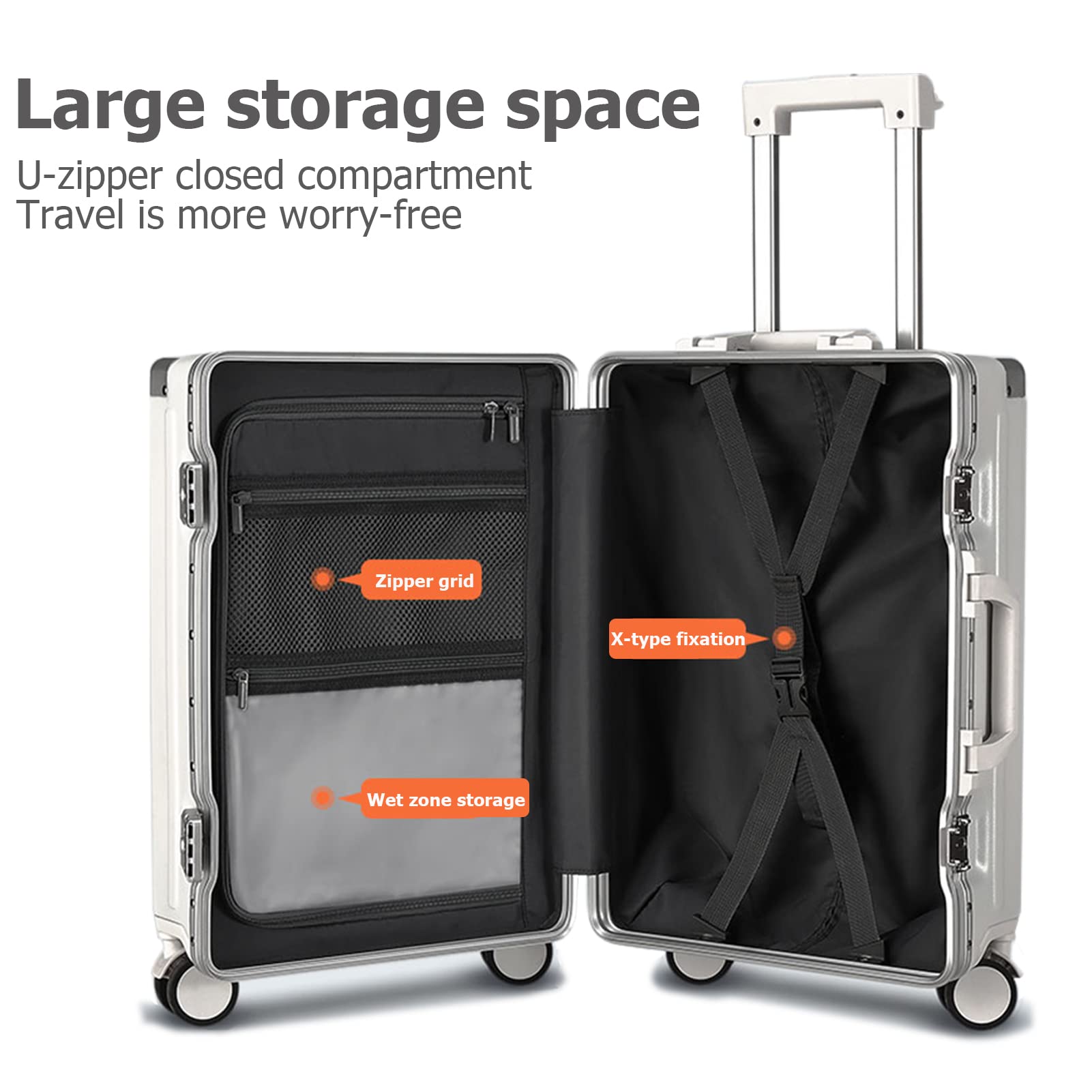 feilario 20in Aluminium Frame PC Hard Shell Spinner Wheels Luggage, Built-In TSA lock Carry on Suitcase, with Cup Holder, USB Port, Phone Holder