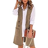 Danedvi Women Open Front Lapel Collar Cardigan Vest Button Down Long Sweaters Cardigan Solid Outerwear Coats