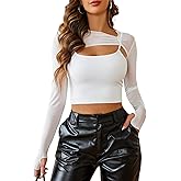 Avidlove Women Sexy Long Sleeve Mesh Crop Top Solid Cover Up with Spaghetti Strap Cami Top 2 Pieces Clubwear with Thumb Holes