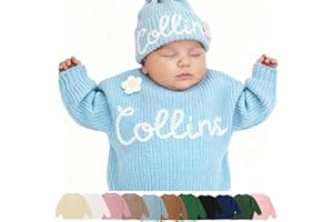 FAHOXUMR Custom Baby Knit Sweater, Personalized Baby Sweater with Name Hand Embroidered as Personalized Gifts for Boys Girls