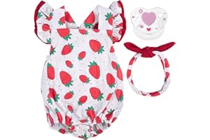 BABESIDE 3Pcs Reborn Baby Doll Clothes for 17-22 Inch Dolls,Strawberry Outfit Set with Magnetic Pacifier, Cute Baby Doll Accessories for Newborn Reborn Girl Dolls