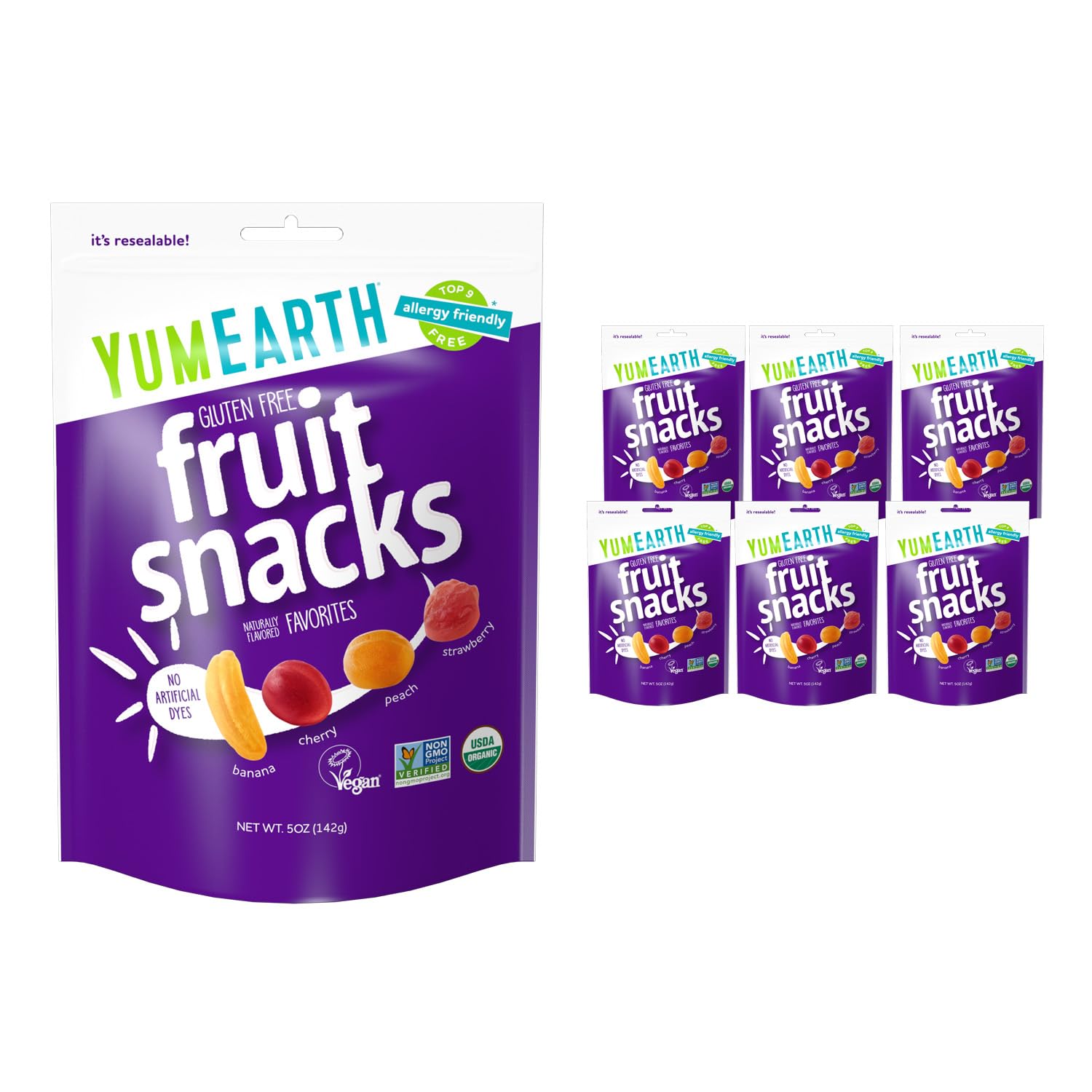 YumEarth Organic Fruit Snacks, 5oz. (Pack of 6), Allergy Friendly, Gluten Free, Non-GMO, Vegan, No Artificial Flavors or Dyes,5 Ounce (Pack of 6)