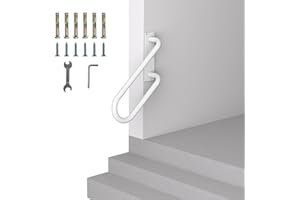 VLAENG Jamb Mount Handrails for Outdoor Steps-1-2 Step Waterproof Stairs Railing-Powder Coated Side Mount Hand Rails for Indoor Stairs-Non-Slip Staircase Grab Rail for Deck/Porch/Mobile Home/Short Stairway
