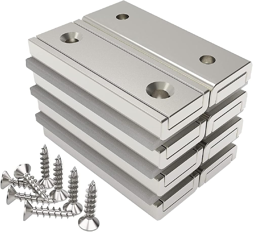 Magnetpro 8x Rectangular Magnets 20kg Force 40x13.5x5mm Countersunk Hole