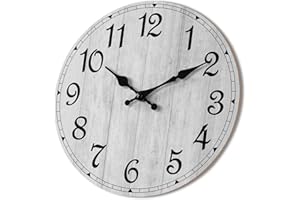 HYLANDA Wall Clock 14 Inch, Gray Wall Clocks Battery Operated Silent Non Ticking, Vintage Rustic Wooden Clocks Decorative for Kitchen Bathroom, Living Room, Bedrooms, Dining Room, Office (14")