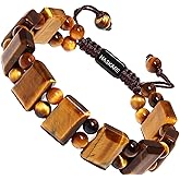 HASKARE Natural Stone Protection Bracelet for Men - Handmade Jewelry Men Bracelet Beaded Unique Cut, Tiger Eye Obsidian Howlite Bracelets Gifts for Him Christmas Father Day Birthday