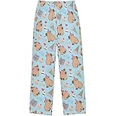 Purple Flowers Capybara Pajama Pants, Soft Sleepwear Lounge Pants Pajama Pj Bottoms for 6-14 Years