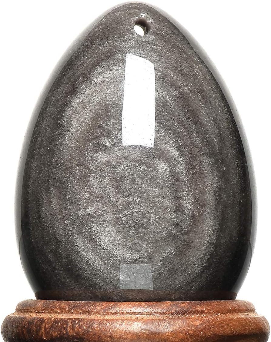 Yoni Eggs for Women, Genuine Rare Obsidian Yoni Egg, Strengthening Pelvic Floor Muscles, Kegels Exercise, Tightening Vaginal Weights, Natural Stone, Undyed, Unwaxed, Large - XL Silver Obsidian
