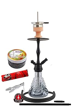 Amy Deluxe Shisha 440 Stillness II Klick, Kult-Wasserpfeife, Starter-Set mit 44-Ring-Kohle & Shiazo, Farbe 2:Schwarz RS Schwa