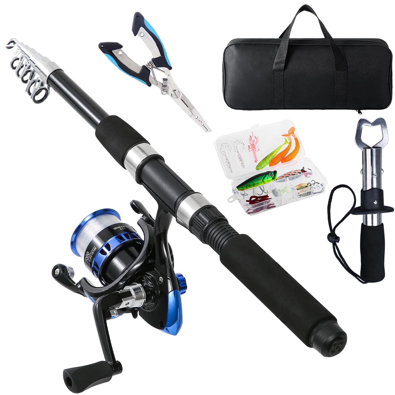Photo 1 of Tripquips Fishing Pole, Telescopic Fishing Rod and Reel Combo, 13+1BB Pre-Loaded Spinning Reel Combo with Fishing Pliers and Lip Gripper, 6.9FT Fishing Rod Combo(XT30 Blue)