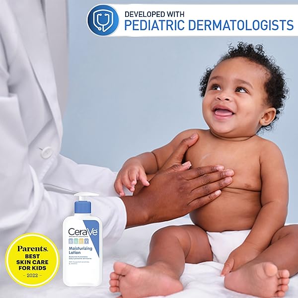 CERAVE BABY LOTION, GENTLE BABY SKIN CARE WITH CERAMIDES, NIACINAMIDE & VITAMIN E, FRAGRANCE, PARABEN, DYE & PHTHALATES FREE, LIGHTWEIGHT MOISTURIZER, 8 OUNCE, PACKAGING MAY VARY