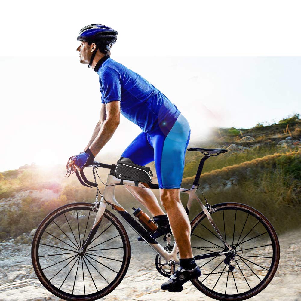 YEHOBU Bicycle Bag for Phone, Handlebar Bag, Bike Front Frame Storage Bag, Sun Visor Waterproof Touch Screen Bag, Cycling Holder Bag for 6 inches Phone (Black)