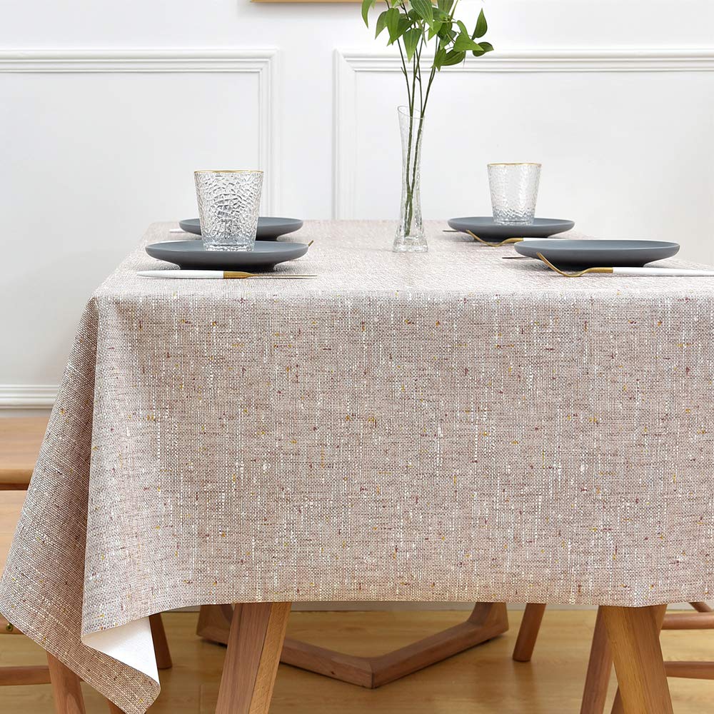 Yofori PVC Table Cloth Wipeable Plastic Tablecloth for Rectangle Table Wipe Clean Waterproof Table Cover for Kitchen Dining Outdoor (137x220cm, Beige)