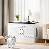 MAHANCRIS Cat Litter Box Enclosure, Hidden Litter Box Furniture with 2 Entrances, Wooden Cat Washroom, Farmhouse Indoor Cats 