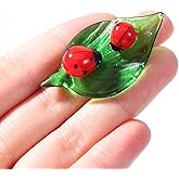 Gtziqa Mini Ladybug Decor Crystal Figurines, Green Leaf Glass Ladybug Gifts Lady Bugs Decor Hand Blown Glass Animals Insect Small Figurines Home-Decor Collectible Figurine Stocking Stuffers