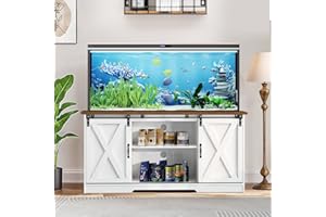 4 EVER WINNER 40-55 Gallon Fish Tank Stand with Cabinets, Heavy Duty Aquarium Stand with Accessories Storage and Sliding Barn Doors for Reptile Terrarium, 59" L x15.7” W, White