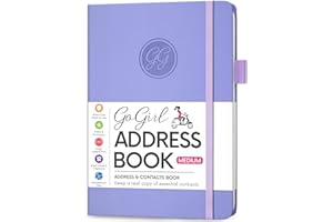 GoGirl Address Book – Telephone and Address Book with Alphabetic Tabs for Safely Storing Contacts, Medium-Sized (5.0″ x 7.5″) PU Leather Hardcover – Lavender