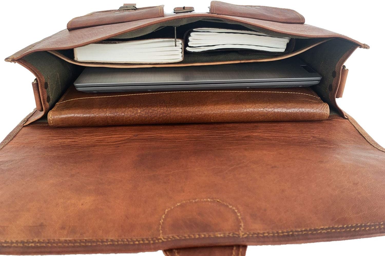 KPL 18 INCH Leather Briefcase Laptop Messenger bag best computer satchel Handmade Bags for men and women, Brown - Image 4