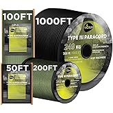 TECEUM Paracord Type III 550 Black – 100 ft – 4mm – Tactical Rope MIL-SPEC – Outdoor para Cord –Camping Hiking Fishing Gear a