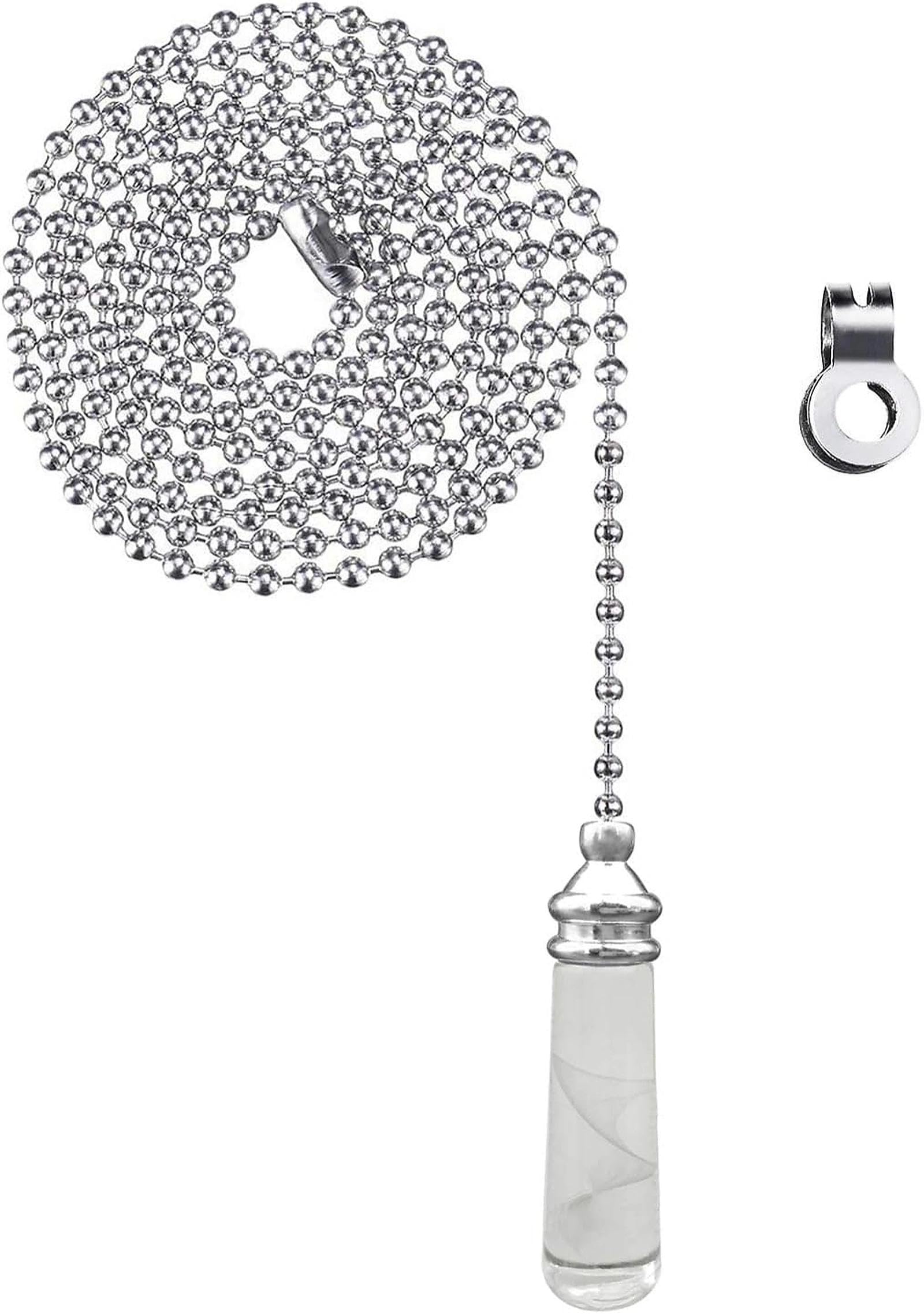 NewZC Light Pull Chain Extension with Ball Chain 100 cm Length Bathroom Toilet Light/Ceiling Light Fan Switch/Blind Cord Pull Handle Weight Pull Cord - Chrome with Crystal Cylinder