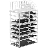 Sorbus Large Clear Makeup Organizer - Detachable 4-Piece Jewelry & Make Up Organizers and Storage Set - Spacious Cosmetic Display Tower - Makeup Organizer for Vanity, Bathroom, Dresser & Countertop