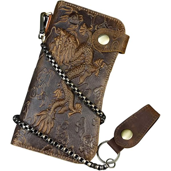 Men's Genuine Hunter Leather Biker Wallet With Chain - RFID Blocking, Bifold, Handmade
