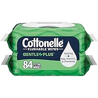 Cottonelle GentlePlus Flushable Wet Wipes with Aloe & Vitamin E - 2 Flip-Top Packs, 84 Total Flushable Wipes