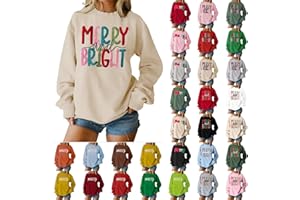 KVOTUU Christmas Shirts for Women Merry and Bright Christmas Pullover Top Crewneck Long Sleeve Xmas Holiday Sweatshirt Tee