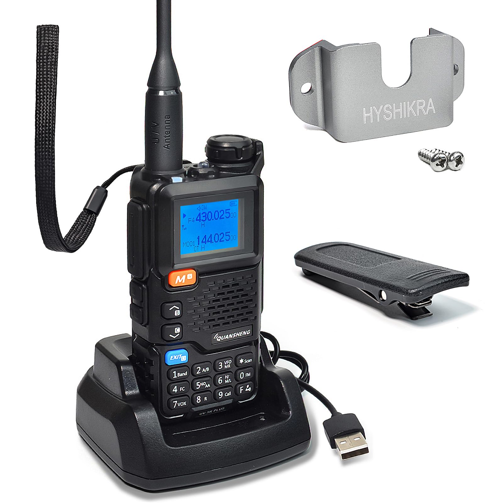 Quansheng UV5R Plus VHF UHF Portable Walkie Talkie FM NOAA Two-way Radio for Studio/Outdoor/Car (with Radio Holder)