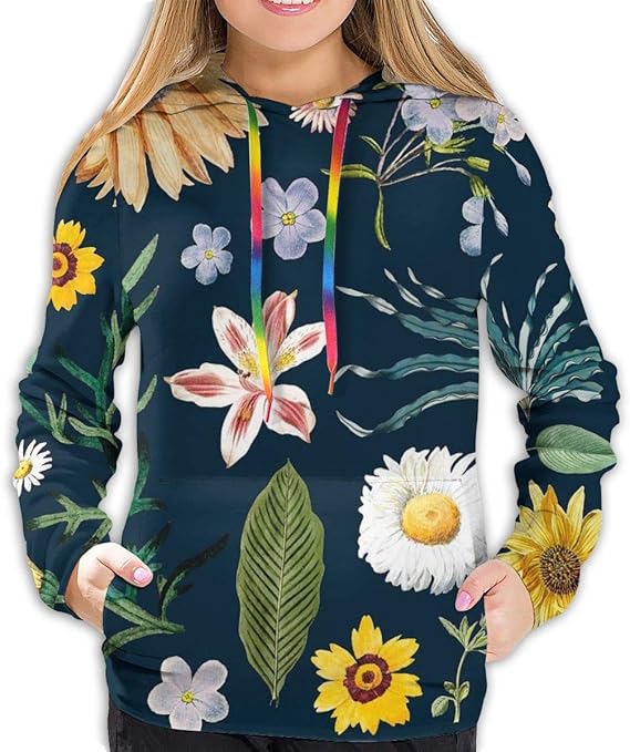 Amazon Co Jp スウェット パーカー レディース 長袖 青い花柄柄 プリント 春秋冬カジュアルアウター着 服 ファッション小物