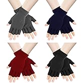 AURUZA 4 Pairs Winter Half Finger Gloves Knitted Fingerless Mittens Warm Stretchy Gloves for Men and Women