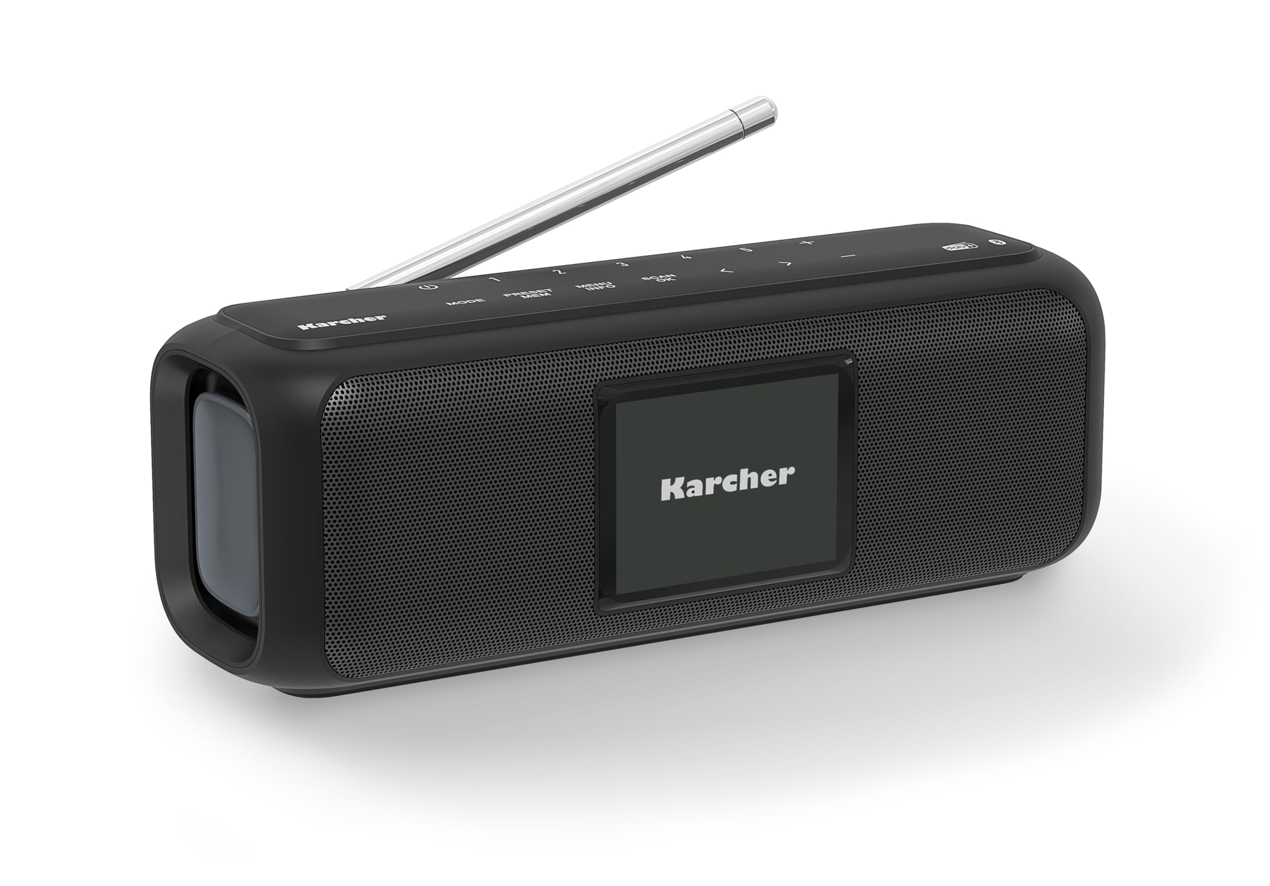 Karcher DAB Go tragbarer Bluetooth Lautsprecher & Digitalradio DAB+ / UKW Radio mit 2, 4" Farbdisplay/Wecker / 5 Watt Stereo-Sound/USB-C/Akku, Schwarz