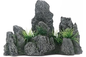 HRRIVE Fish Tank Lava Rocks Aquarium Landscape Slate Rock Stones Mountain View Decorations for Marine Freshwater Aquariums