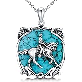 Reaii Sterling Silver Horse Pendant with Turquoise Gemstone - Women's Necklace Gift for Mother's Day