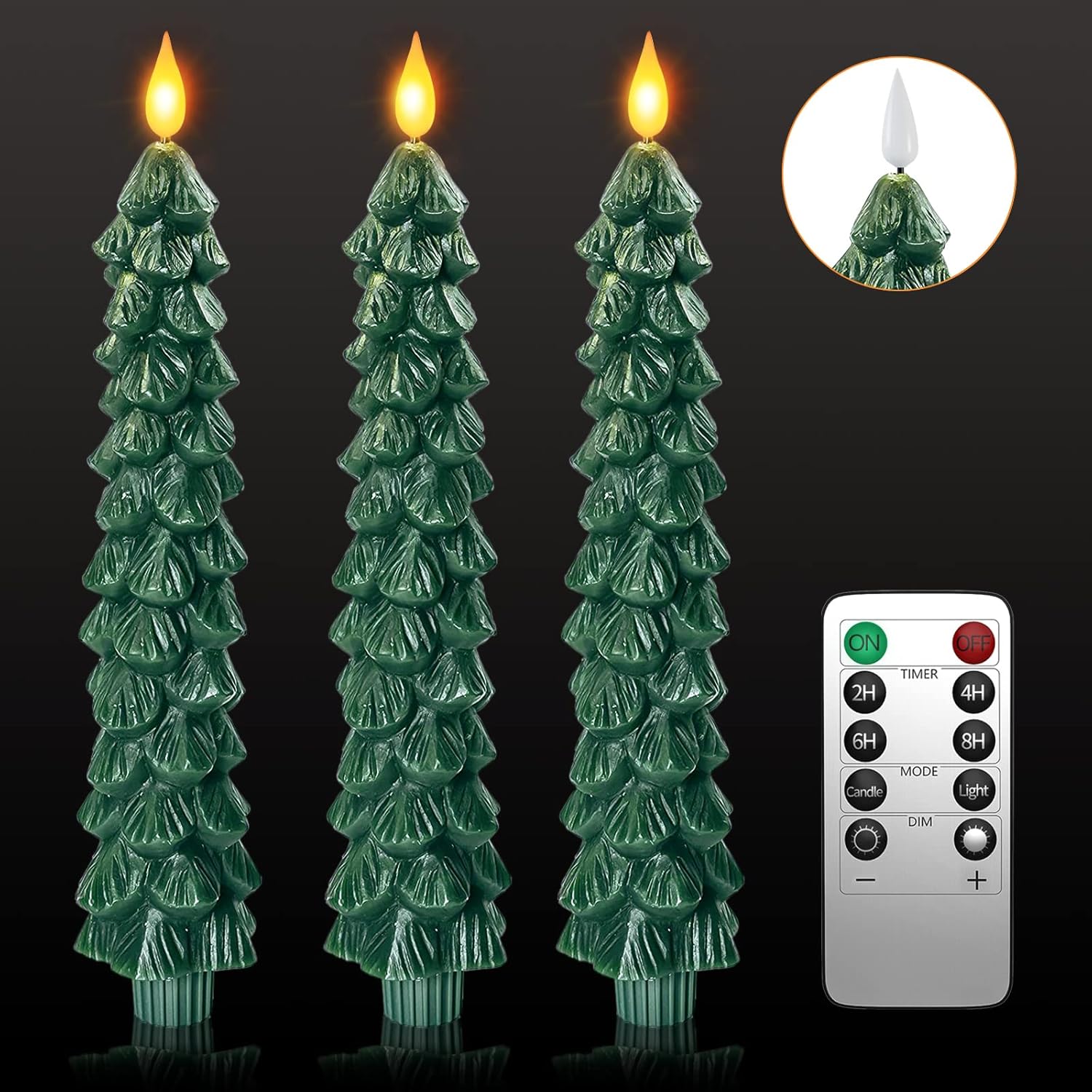 Lighting - PChero 3 Pack Flameless Taper Candles with Remote Timer, 9.7 Inches Real Wax Christmas Tree Candlesticks, Battery Operated Window Candles for Xmas Fireplace Holiday Home Party Decor