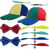 Framendino, Rainbow Propeller Hats Detachable Helicopter Top hats Funny Hat Baseball Cap with 2 Bow Tie 4 Plastic Dragonflies