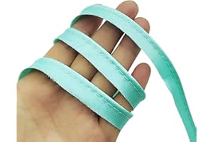 YOOGCORETT 16 Yards Turquoise Polyester Satin Bias Piping Type, Maxi Piping Trim, Bias Type with Cord, Welting Cord, for Sewing Lip Cord Trim, Clothing,Upholstery Piping Trim12mm (1/2 Inch)