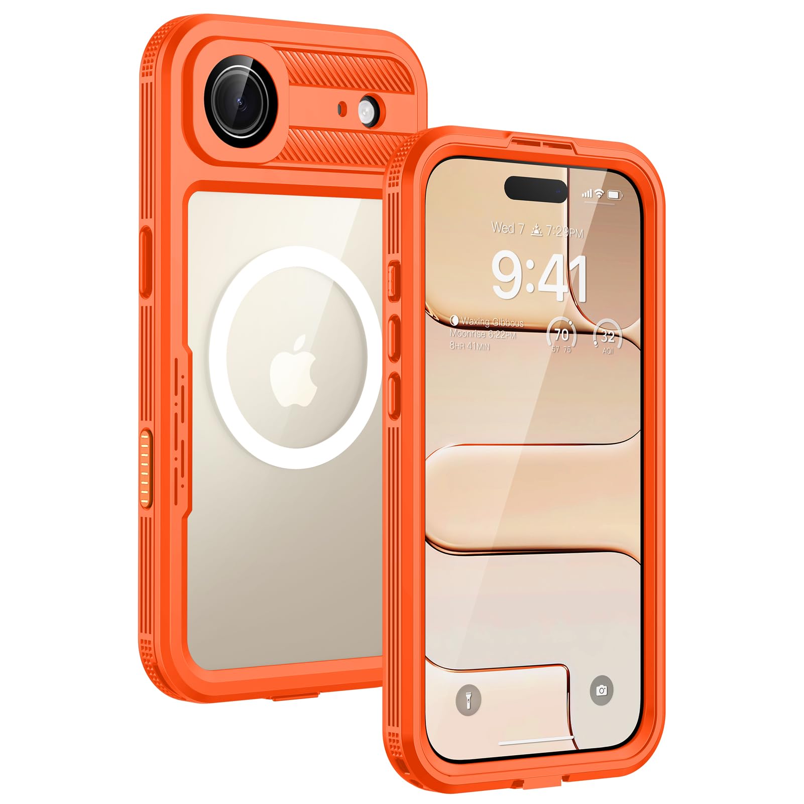 Lanhiem Magnetic for iPhone Air Phone Case, IP68 Waterproof Dustproof Phone, Compatible with Magsafe Built-in Screen Protector Full Body Heavy Duty Rugged Phone 17 Air Cover, 6.5 inch, Cosmic Orange